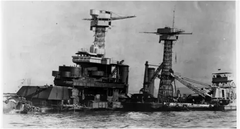 Black and White photograph of the battleship West Virginia (BB-48) sailing.