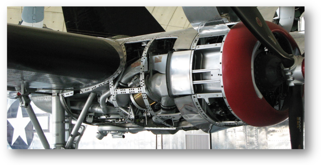 Photograph of Turbocharger tubing in bomber plane engine.