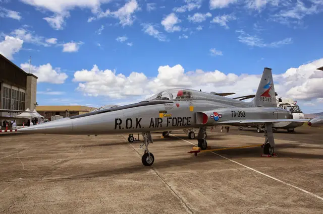 Photograph of the Northrop F-5A Freedom Fighter on the tarmac.