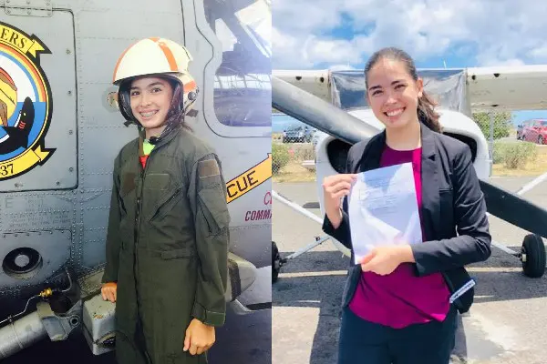 Abigail Dang at Flight Schools for Girls in 2012 (left) and Abigail earning her private pilot's license on her 17th birthday (right).