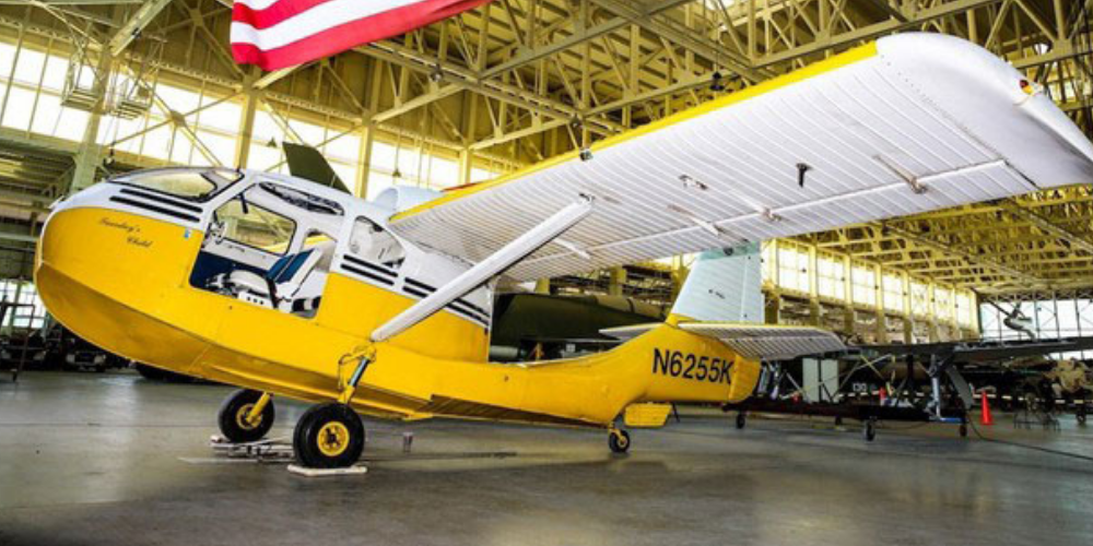 The Seabee aircraft Robert Gould restored, now located in the Raytheon Pavilion. 