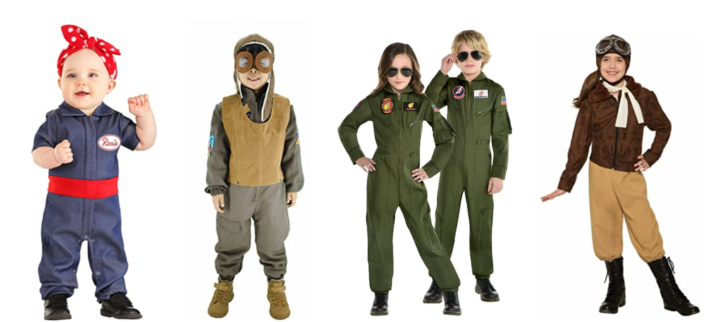 Photos of kids in halloween aviation costumes.