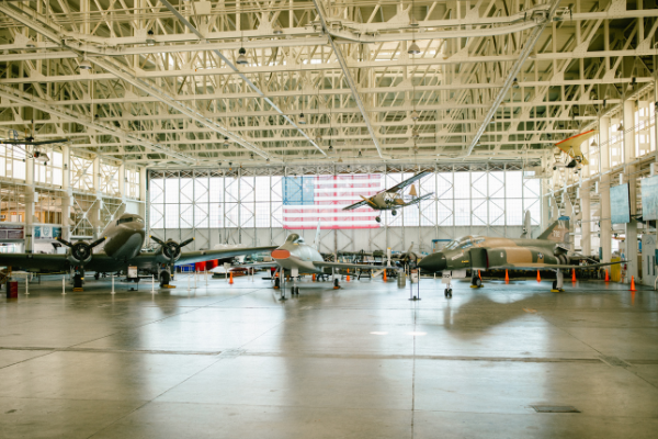 Inside historic Hangar 79.