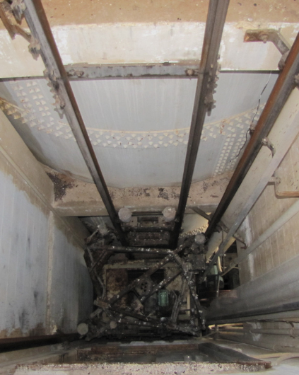 Photograph of Ford Island Control Tower elevator shaft.