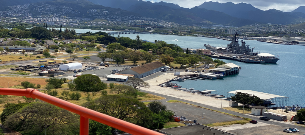 View of Pearl Harbor from the top of the Ford Island Control Tower.