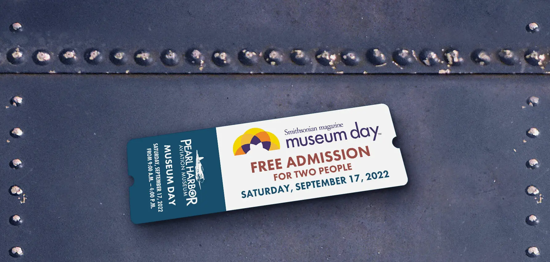 Photograph of Museum Day banner photoshopped to look like a ticket.