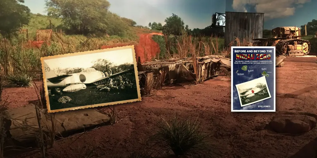 Photograph of the wreckage of the Niihau Zero aircraft.