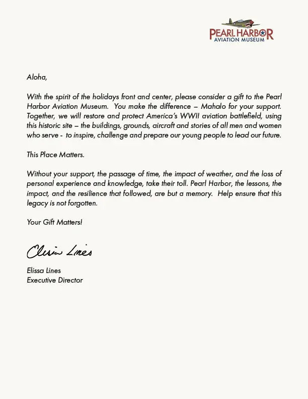 Letter from Elissa Lines thanking donors for their support.
