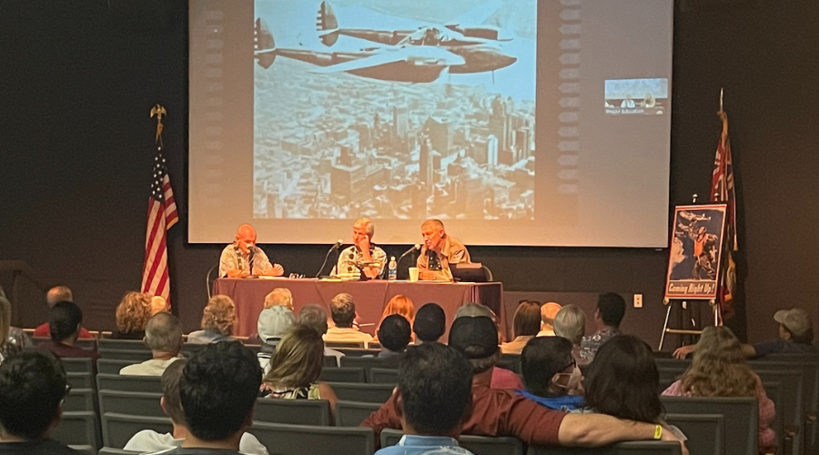 Photograph of one of the Hanger Talks hosted in the museum theater.