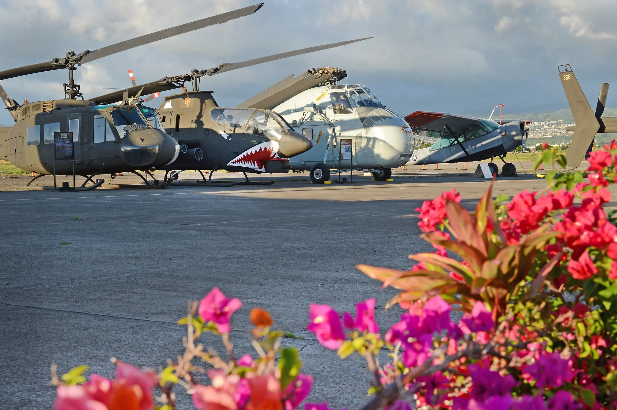 Photograph of a collection of Pearl Harbor Aviation Museum's most notable aircrafts.