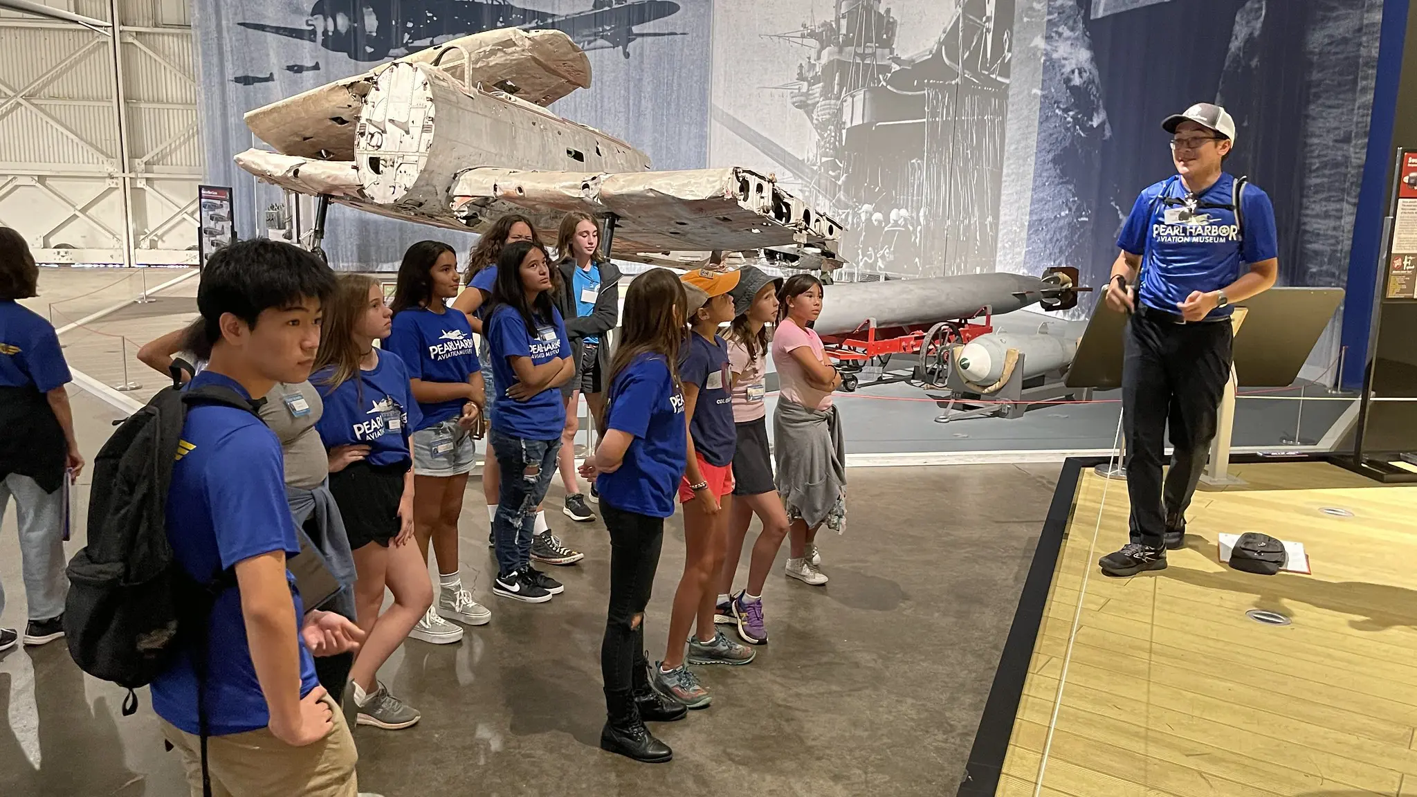 Students on a hangar tour