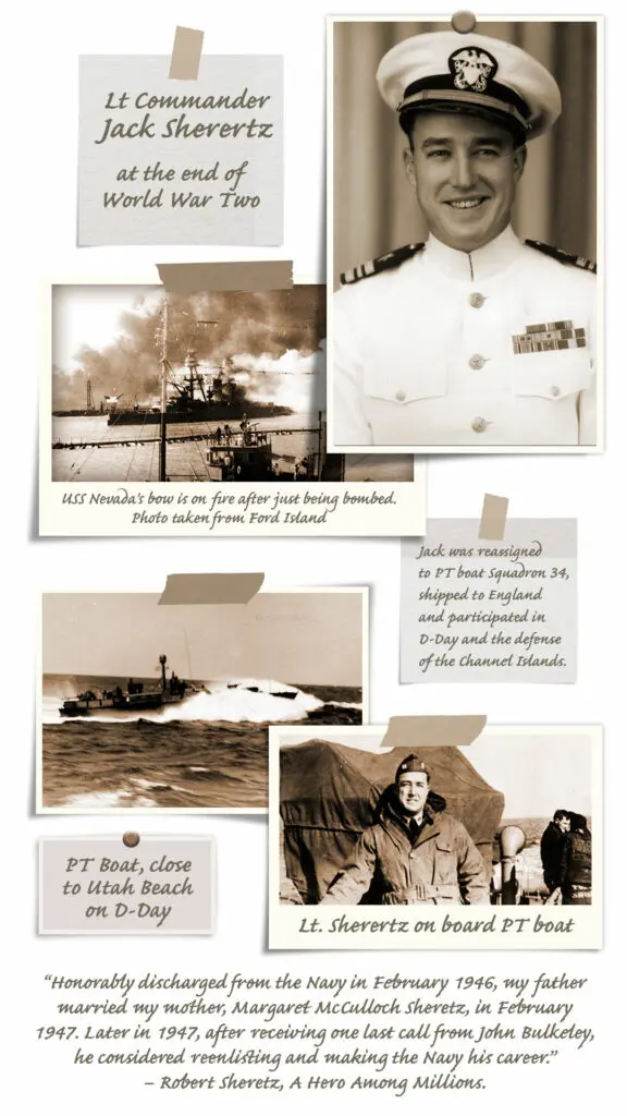 Collage of polaroids with images from the Naval career of Jack Sherertz.
