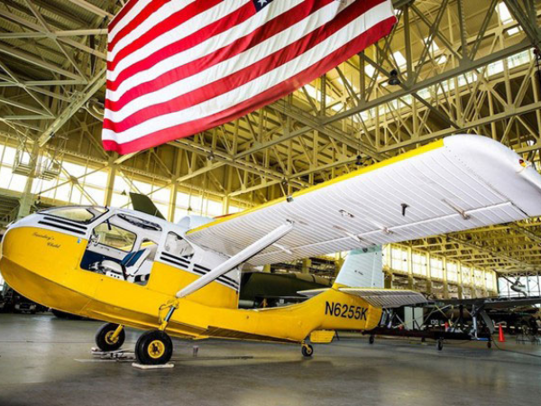 The Seabee aircraft Robert Gould restored, now located in the Raytheon Pavilion. 