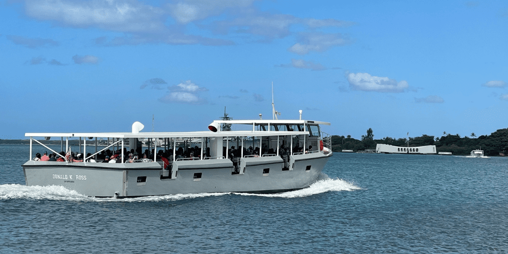The 15-minute boat ride to the USS Arizona memorial operated by the Nay. Tickets reserved at Recreation.gov.