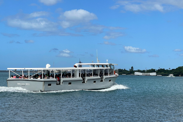 The 15 minute boat ride to the USS Arizona operated by the Navy.