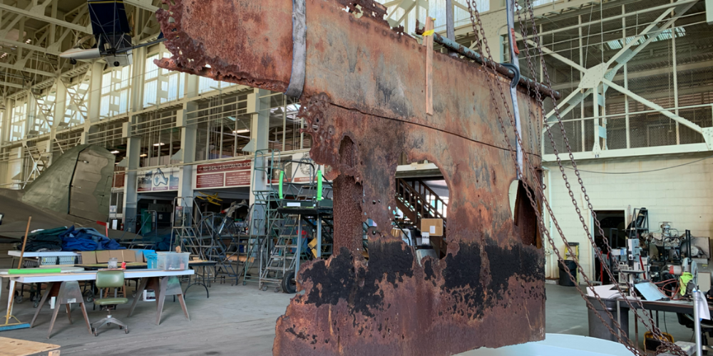 USS Arizona Relic in the Shealy Restoration Shop as the exhibit is designed and created. 