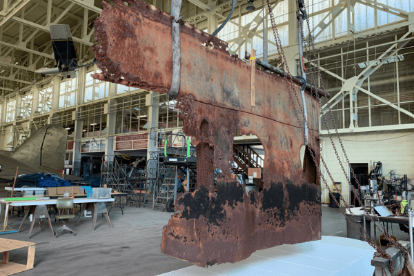 Untitled design (31) USS Arizona Relic in the Shealy Restoration Shop as the exhibit is designed and created.