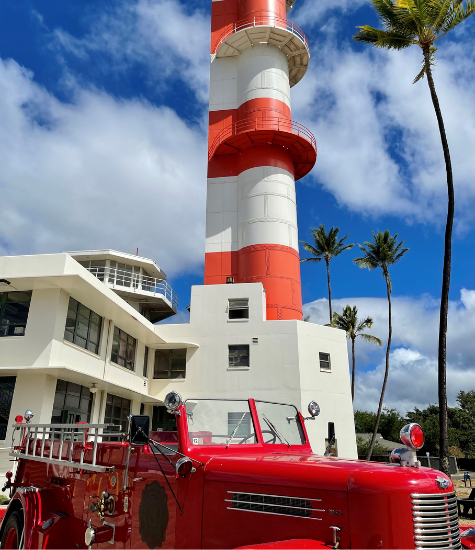 The perfect angle to capture you, the fire engine, and the Ford Island Control Tower