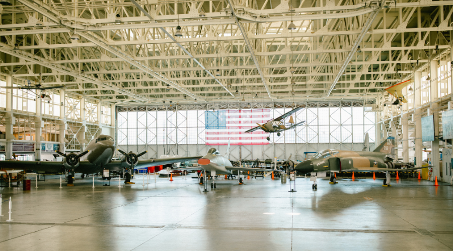 Inside historic Hangar 79.