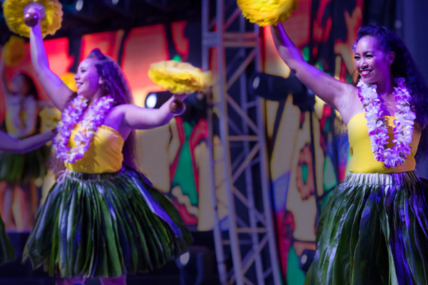 Luau Blog 1 Hula Dancers at Pearl Harbor Aviation Museum.
