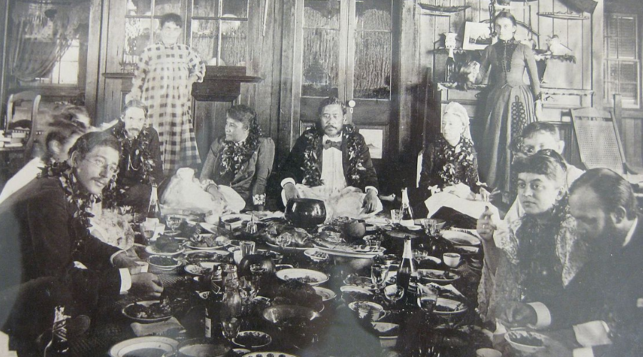 King Kalākaua and Royal Family hosting a Royal Luau in 1889.
