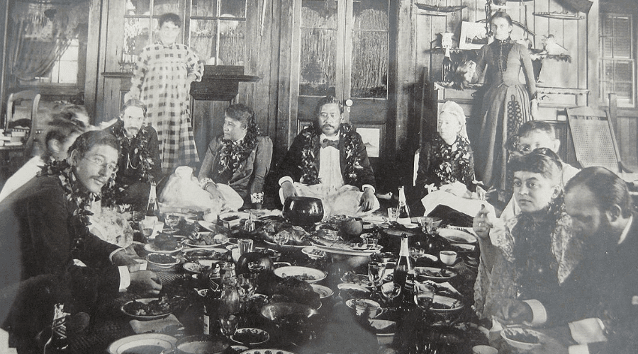 Luau Blog Desktop 2 (4) King Kalākaua and Royal Family hosting a Royal Luau in 1889.