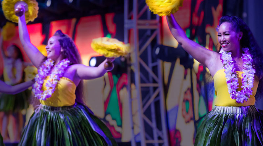 Luau Blog Desktop 2 Hula Dancers at Pearl Harbor Aviation Museum.
