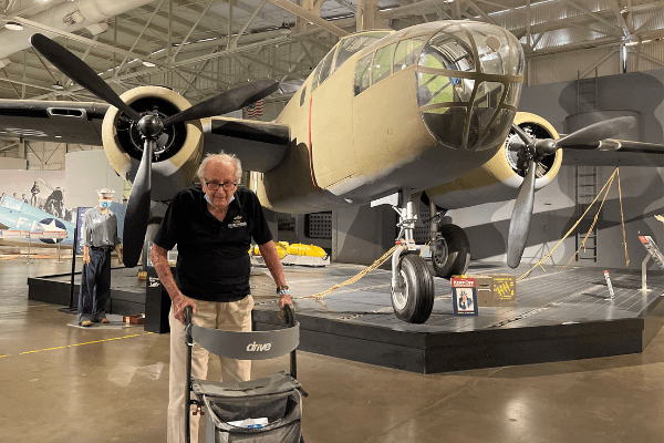 Untitled design (81) Ed Jurkens with the Museum's B-25, a type of aircraft he has flown many times