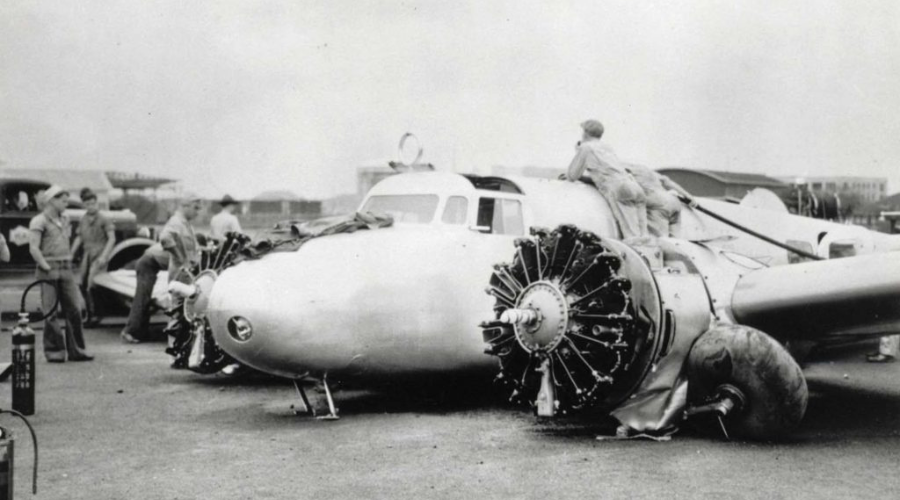 Earhart's Electra after her crash on Ford Island.