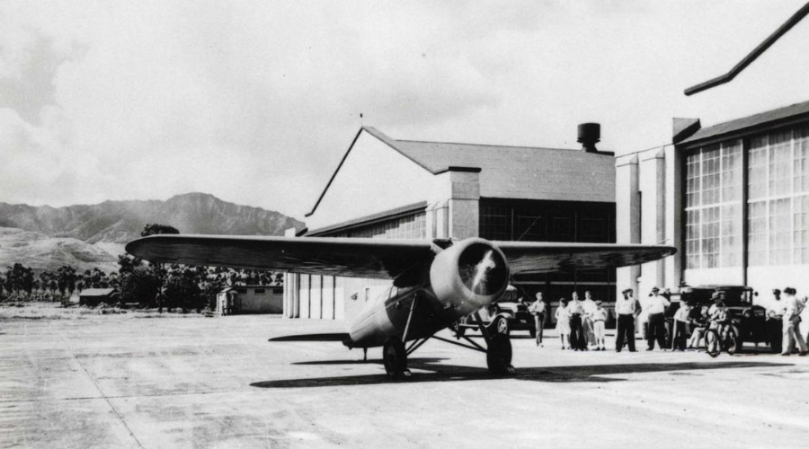 Earhart’s Vega at Wheeler Field. Hawaii Department of Transportation Airport Division Image.
