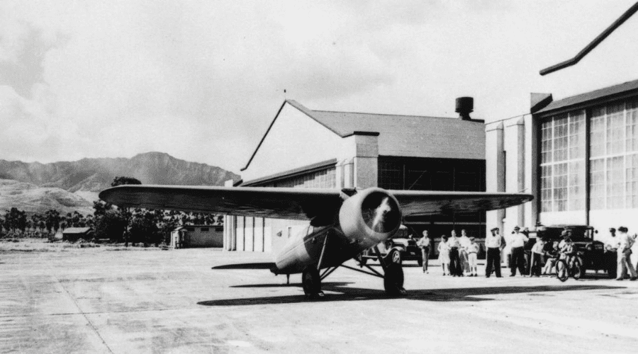 Amelia Desktop 8 Earhart’s Vega at Wheeler Field. Hawaii Department of Transportation Airport Division Image.