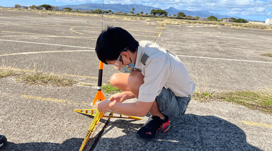 Scouting Desktop (3) Boy Scouts participating in Space Exploration Merit Badge program at Pearl Harbor Aviation Museum.