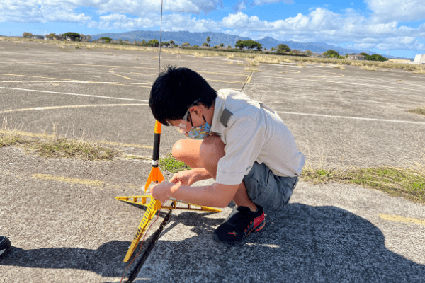 Scouting Mobile 1 Boy Scouts participating in Space Exploration Merit Badge program at Pearl Harbor Aviation Museum.