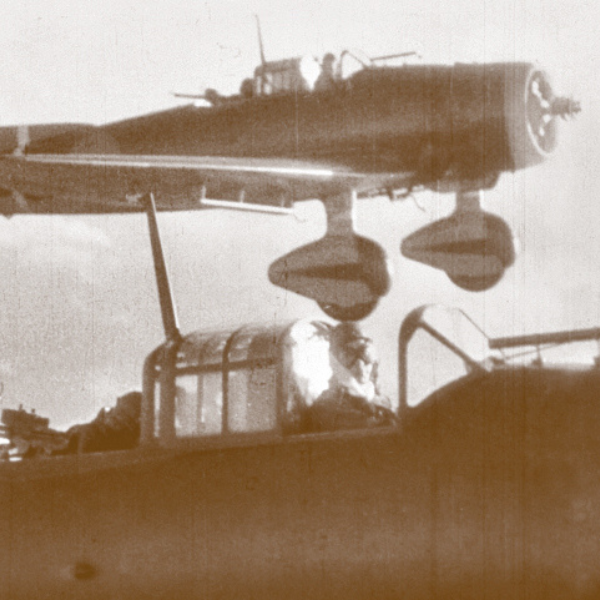 Aichi D3A Val dive bombers on the attack.