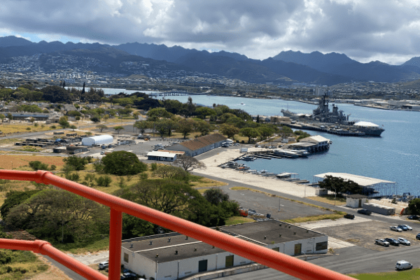 Untitled design (13) View of Battleship Missouri and USS Arizona Memorial from the Top of the Tower