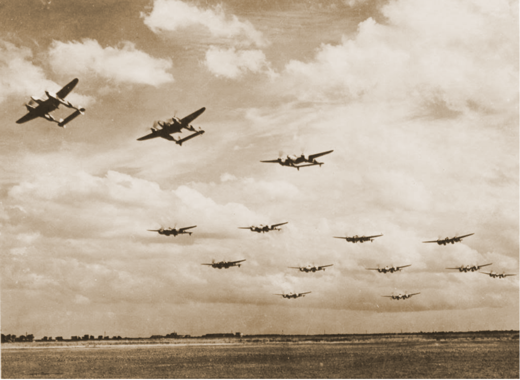 P S In Formation Edit Sepia - P-38 Lightning Exhibition
